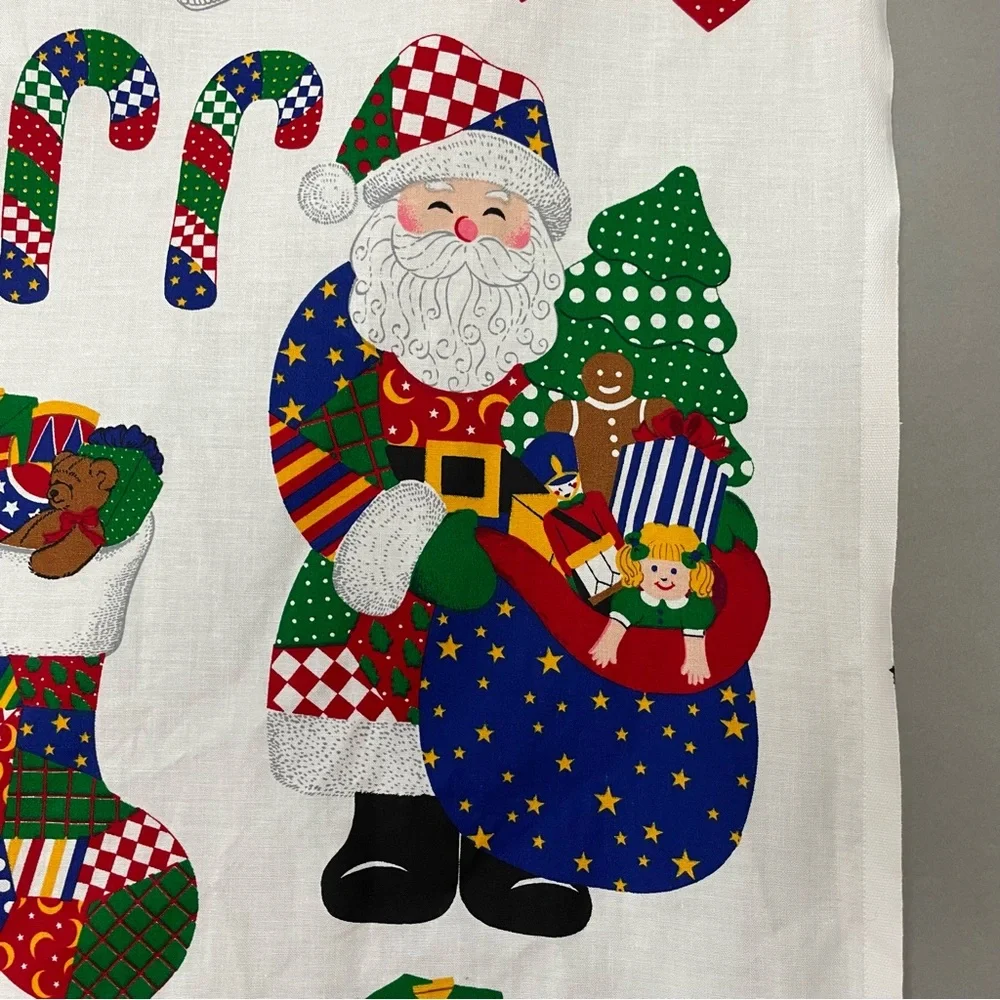 Vintage Christmas Applique Fabric Panel No Sew Patchwork Santa Angel Hearts #K15